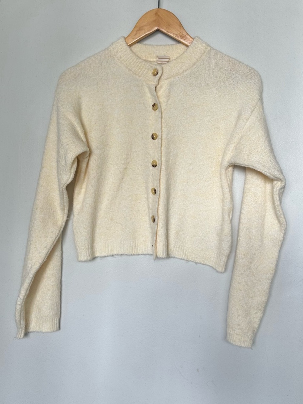 Urban Outfitters Cream Cropped Knit Cardigan with Gold Buttons